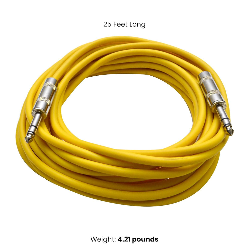 Speakers ¼” to ¼” TRS Patch Cables, 25 Foot Patch Cables, Pack of 6, Multi Color