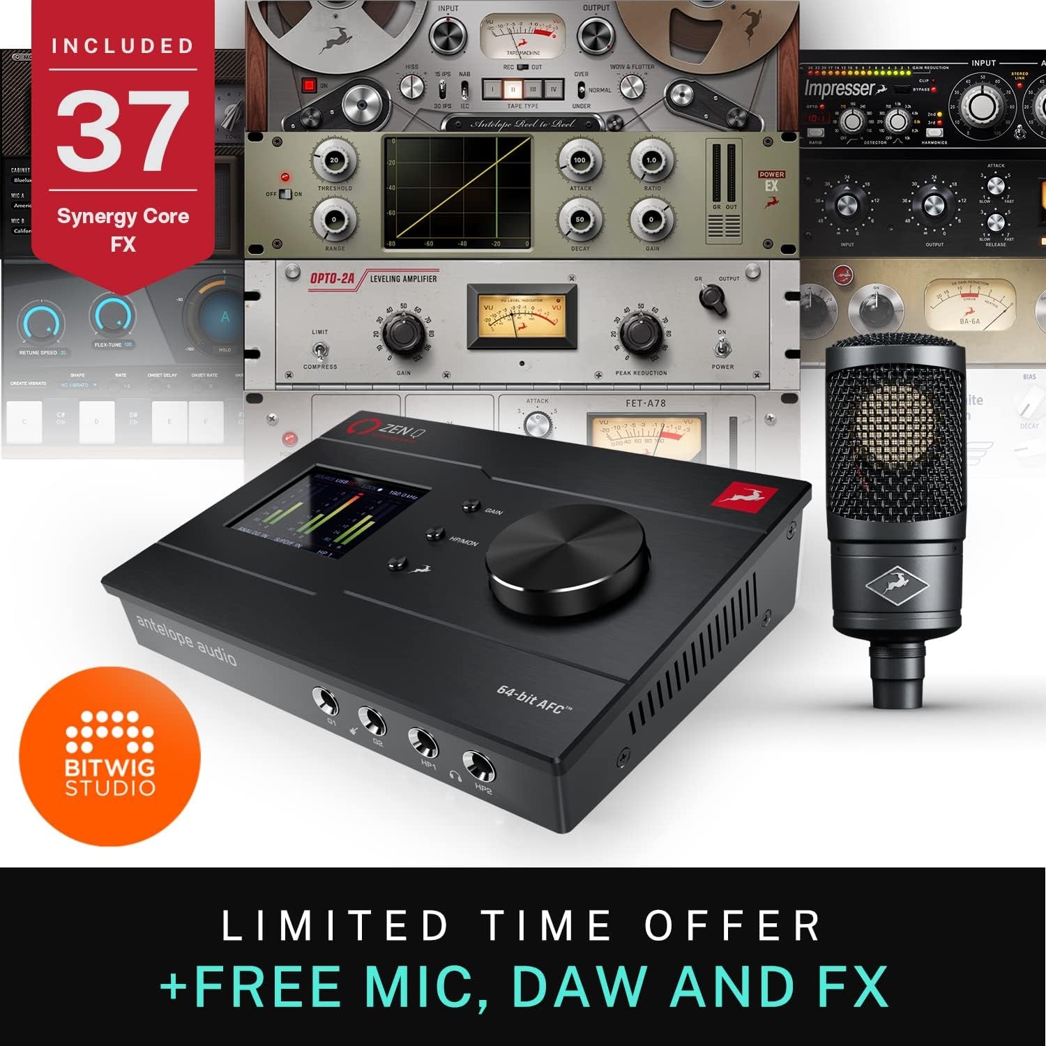 Zen Q Synergy Core 14X10 Bus-Powered Thunderbolt 3 Audio Interface with Edge Solo Mic, Bitwig Studio DAW, Limited Edition Case and 37 FX Included