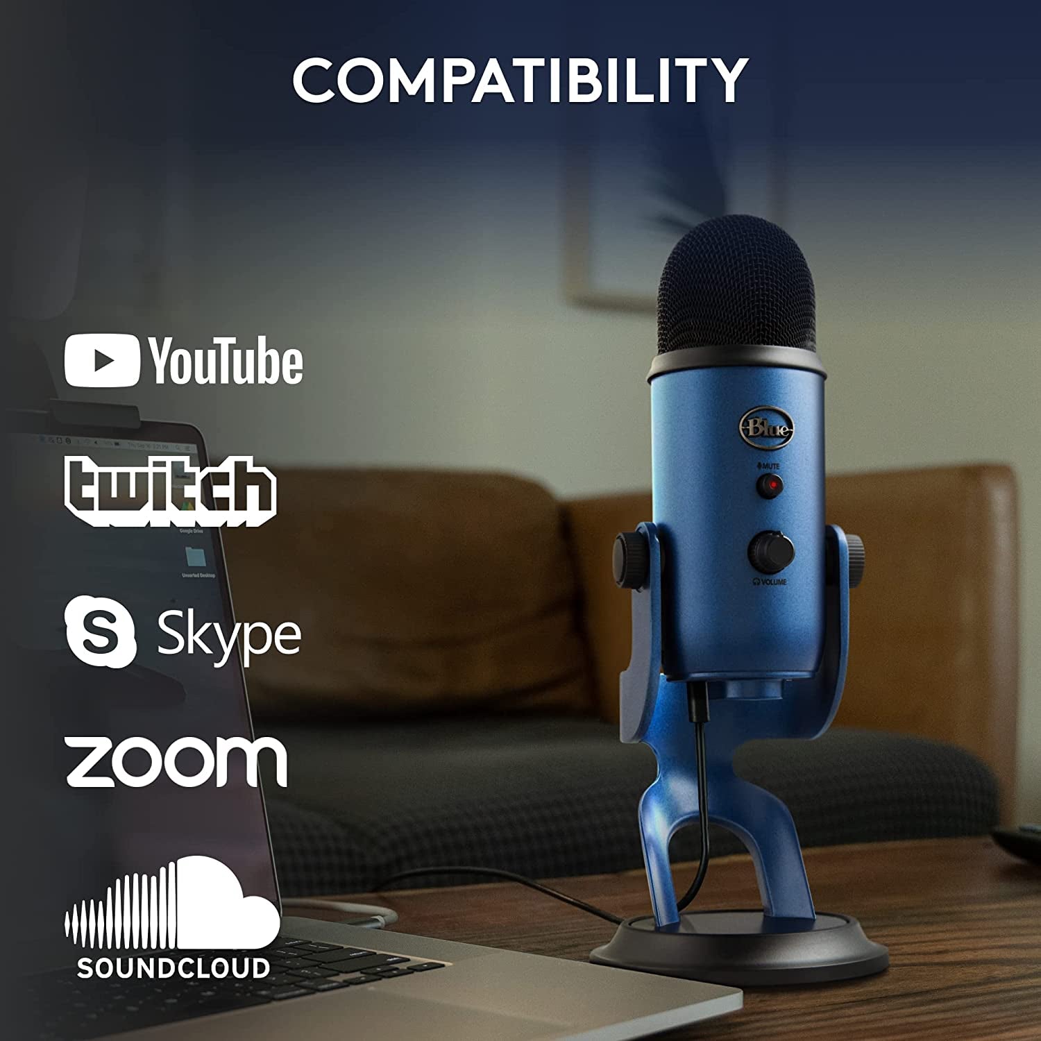 Creators Blue Yeti USB Microphone for Gaming, Streaming, Podcast, Youtube, Discord, PC, Studio Sound, Plug &amp; Play-Midnight Blue