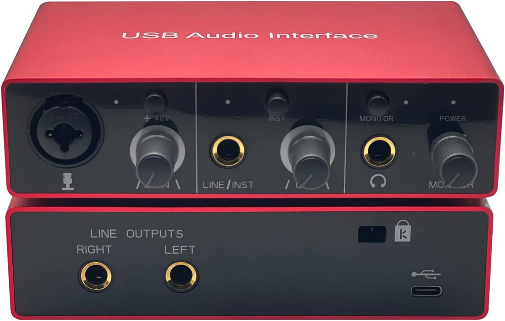 Audio Interface USB Audio Interface with Mic Preamplifier USB Audio Mixer Recorder with 48V Phantom Power, 24 Bit, Support Tablet, Computers and Other Equipment Recording （NO DAW Software Included）