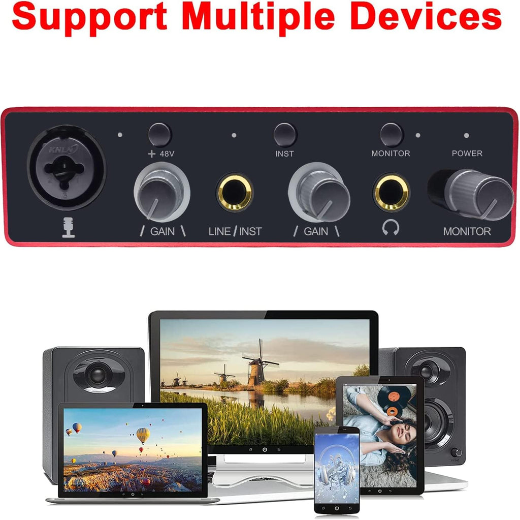 Audio Interface USB Audio Interface with Mic Preamplifier USB Audio Mixer Recorder with 48V Phantom Power, 24 Bit, Support Tablet, Computers and Other Equipment Recording （NO DAW Software Included）